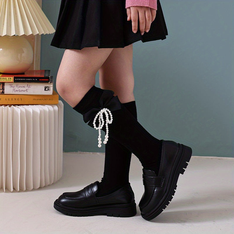 Pearl Big Bow Socks for Kids Over 3 Years