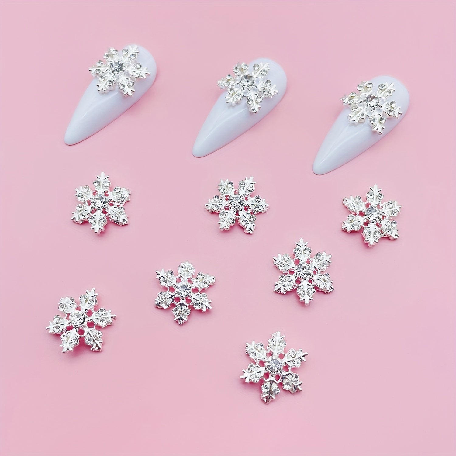 10pcs Christmas Snowflake Nail Charms with Rhinestones 3D Nail Gem Jewelry