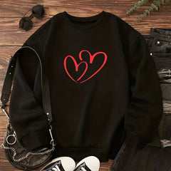 Heart Print Pullover Crew Neck Sweatshirt for Women
