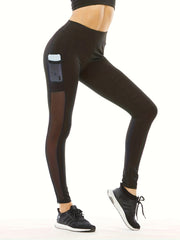 Mesh Contrast Yoga Pants With Pocket Running Leggings