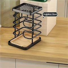 Stainless Steel Kitchen Utensil Holder Rest Countertop Wall-mounted Storage Rack