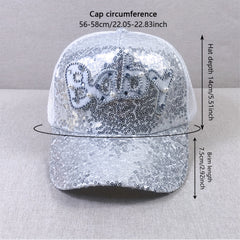 Baby Patch Sequin Baseball Cap Sparkling Mesh Trucker Hats For Women