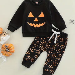 Pumpkin Graphic Pullover Top & Pants 2pcs Set