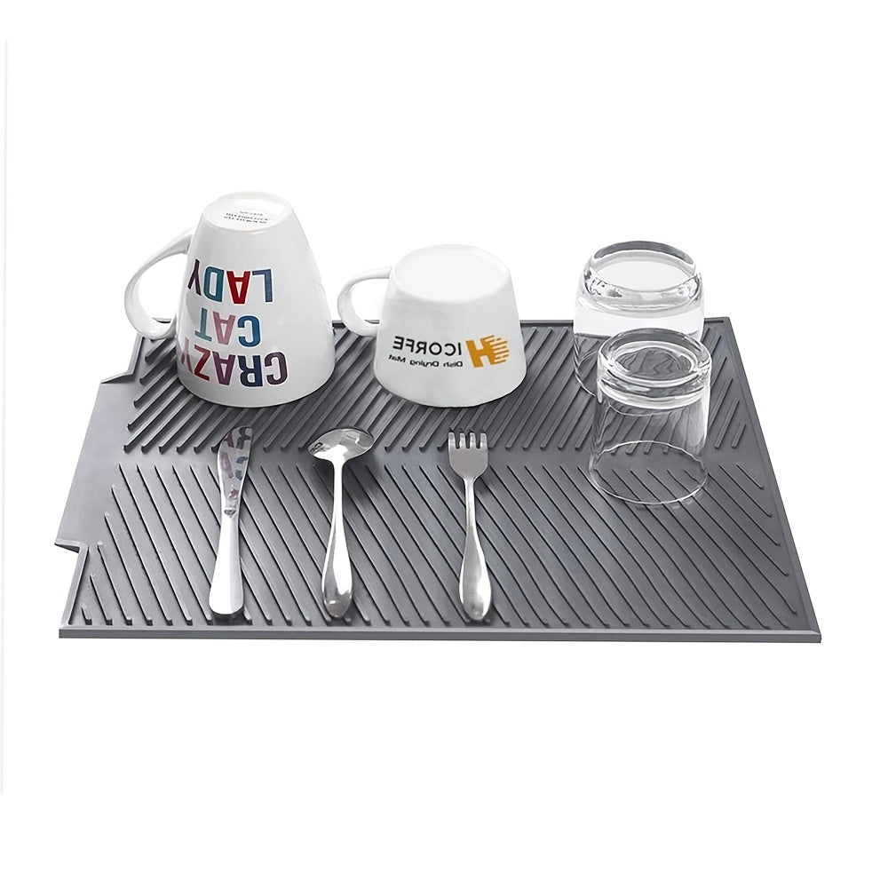 Non Slip Silicone Dish Drying Mat Foldable Draining Tray Gray
