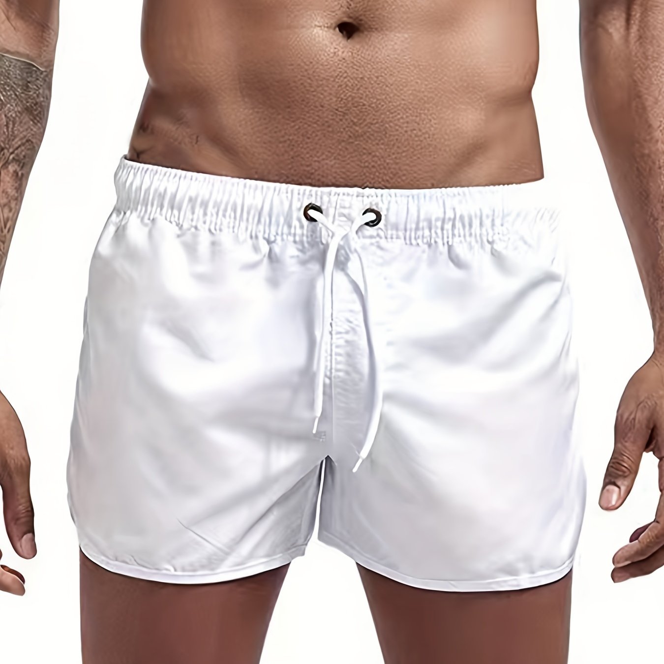 Men's Quick Drying Beach Shorts - Solid Waist Drawstring Shorts