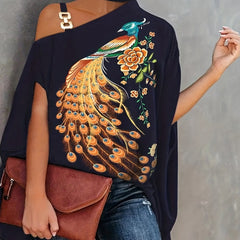 Graphic Print One Shoulder Casual Blouse