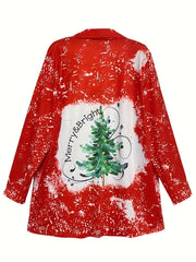 Christmas Casual Cardigan Women's Plus Tree & Letter Print
