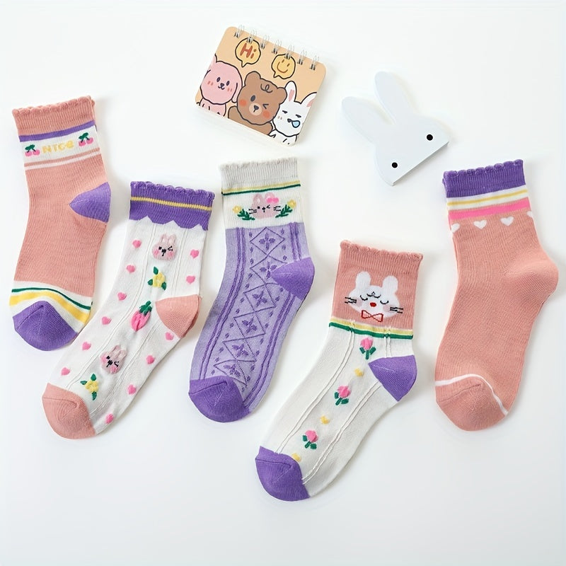 5pairs Girls Bunny Flower Pattern Lace Socks