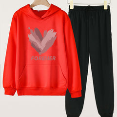 Girls Forener Print Hoodie Pullover Sweatshirt & Solid Sweatpants Set