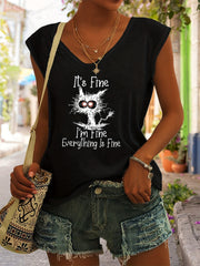 Fine Print Tank Top Sleeveless Casual Top for Summer & Spring Women's