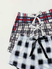 3 Pack Plus Size Casual Loungewear Shorts Women's Plus Plaid Print