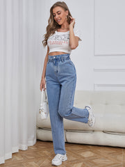 High Waist Straight Jeans Loose Fit High Rise Denim Pants