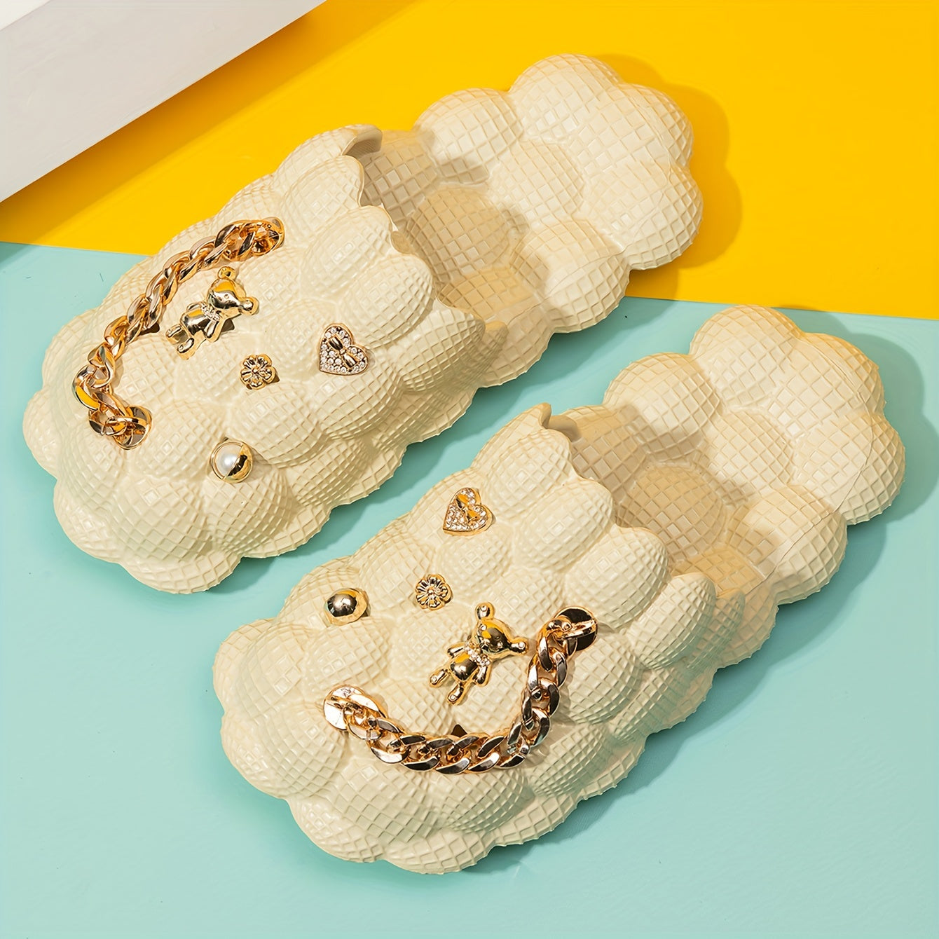 Women's Bubble Slippers With Golden Chain Soft Comfortable Outdoor Slippers
