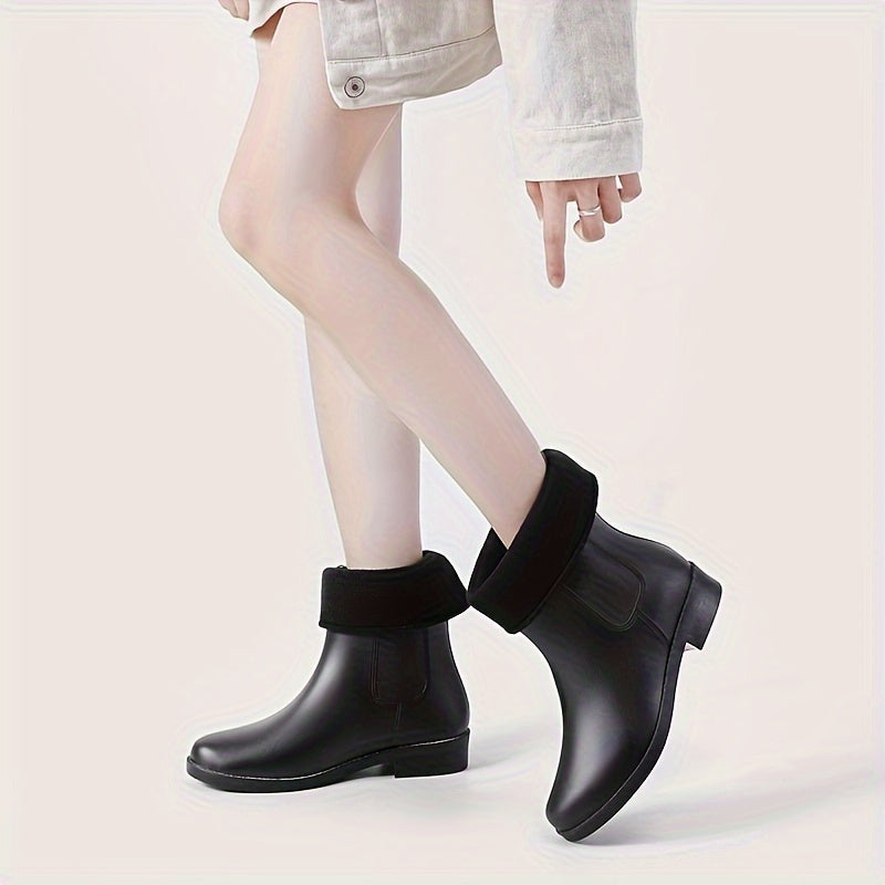 Women's Short Tube Solid Warm Rain Boots