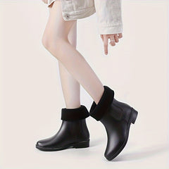 Women's Short Tube Solid Warm Rain Boots