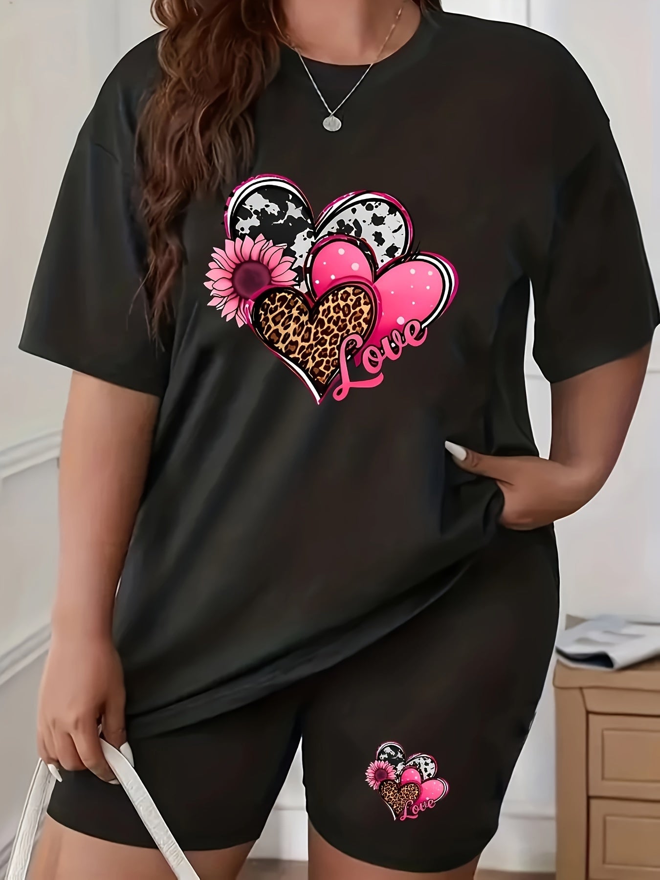 Graphic Print Tee & Biker Shorts Set