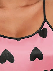 Women's Plus Satin Heart Print Lounge Dress