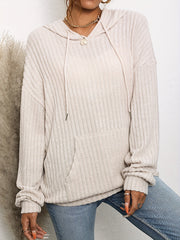 Ribbed Drawstring Hoodie with Kangaroo Pockets
