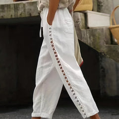 Solid Drawstring Loose Leg Pants Casual Side Cut Out Pants