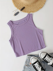 Ribbed Knit Summer Crop Top Y2K Sleeveless Solid Casual Top Women's Clothing