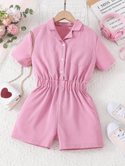 Sweet Lapel Short Sleeve Romper Elastic Waist Outfit