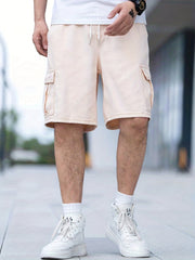 Men's Denim Cargo Shorts Drawstring Waist Casual Pocket Denim Shorts
