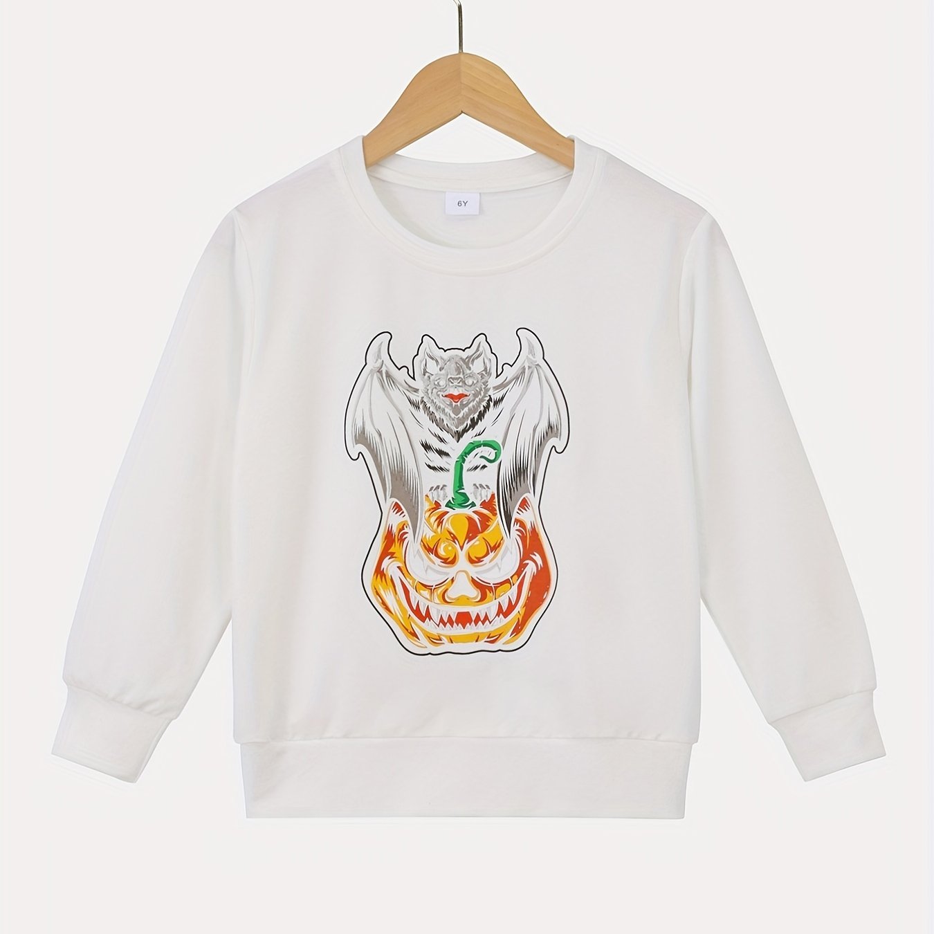 Boy's Halloween Bat & Pumpkin Print Sweatshirt for Outdoor