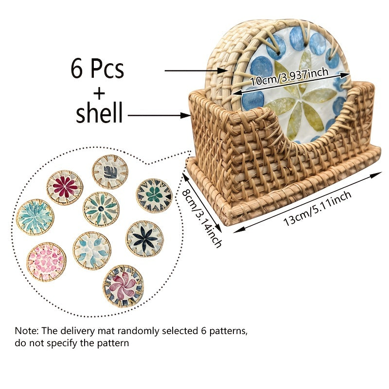 6pcs Rattan Placemat & Coasters Set, Hand Woven Natural Insulation Mat