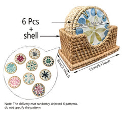 6pcs Rattan Placemat & Coasters Set, Hand Woven Natural Insulation Mat