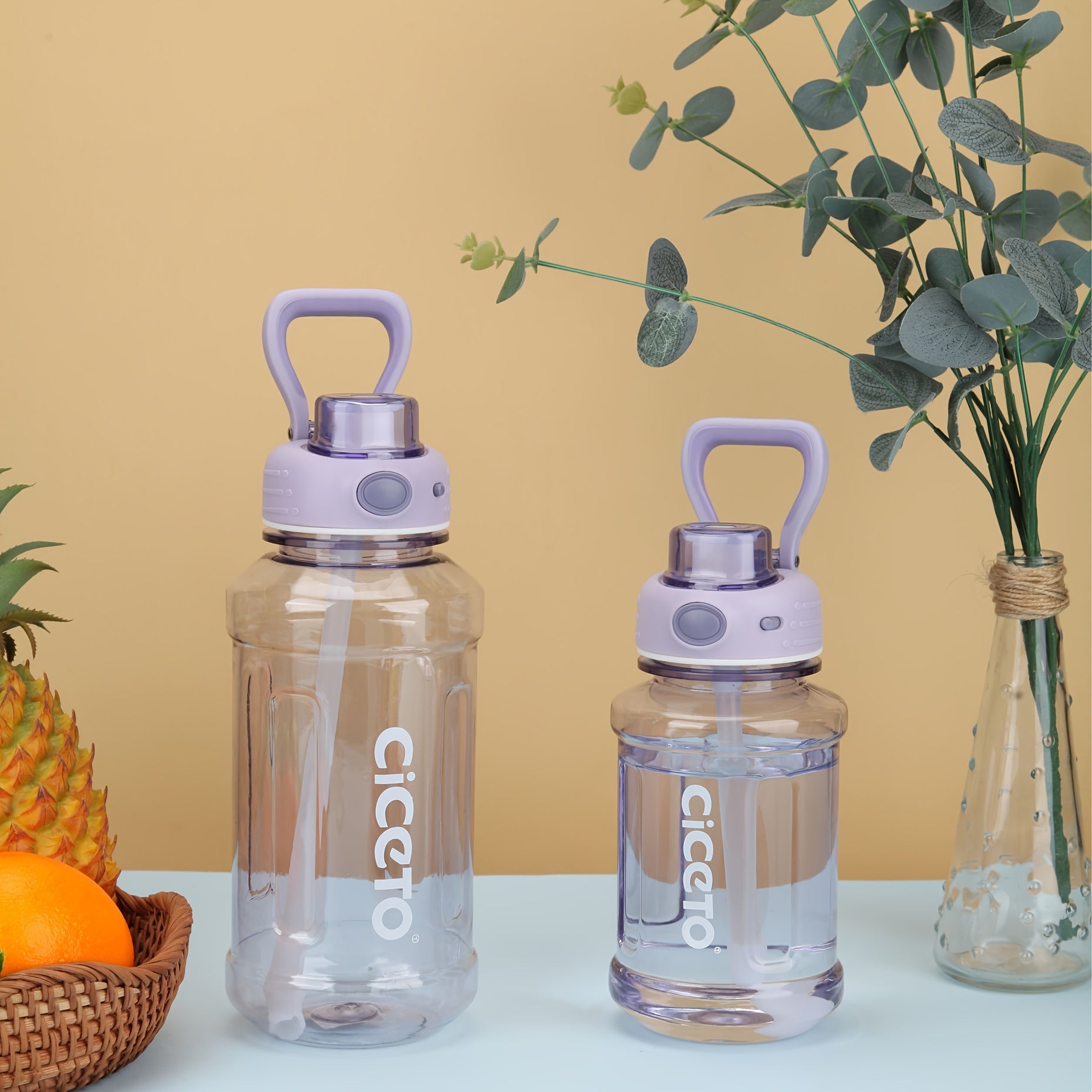800ml 1300ml Leakproof Straw Water Bottle Portable Water Cup Handle