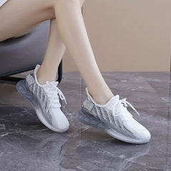 Women's Ombre Knit Mesh Lace Up Running Shoes