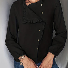 Lantern Sleeve Ruffle Trim Blouse