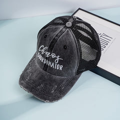 Distressed Baseball Cap Ponytail Embroidered Sports Hat