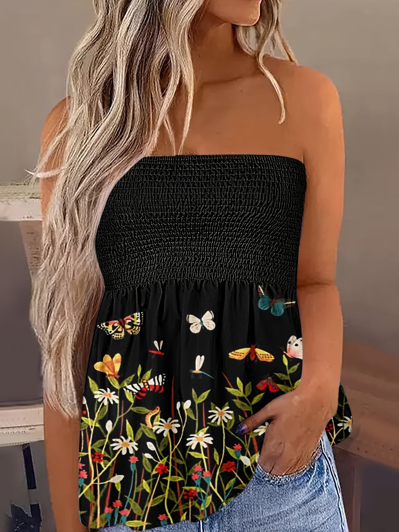 Tie Dye Backless Tube Top Strapless Summer Loose Tube Top