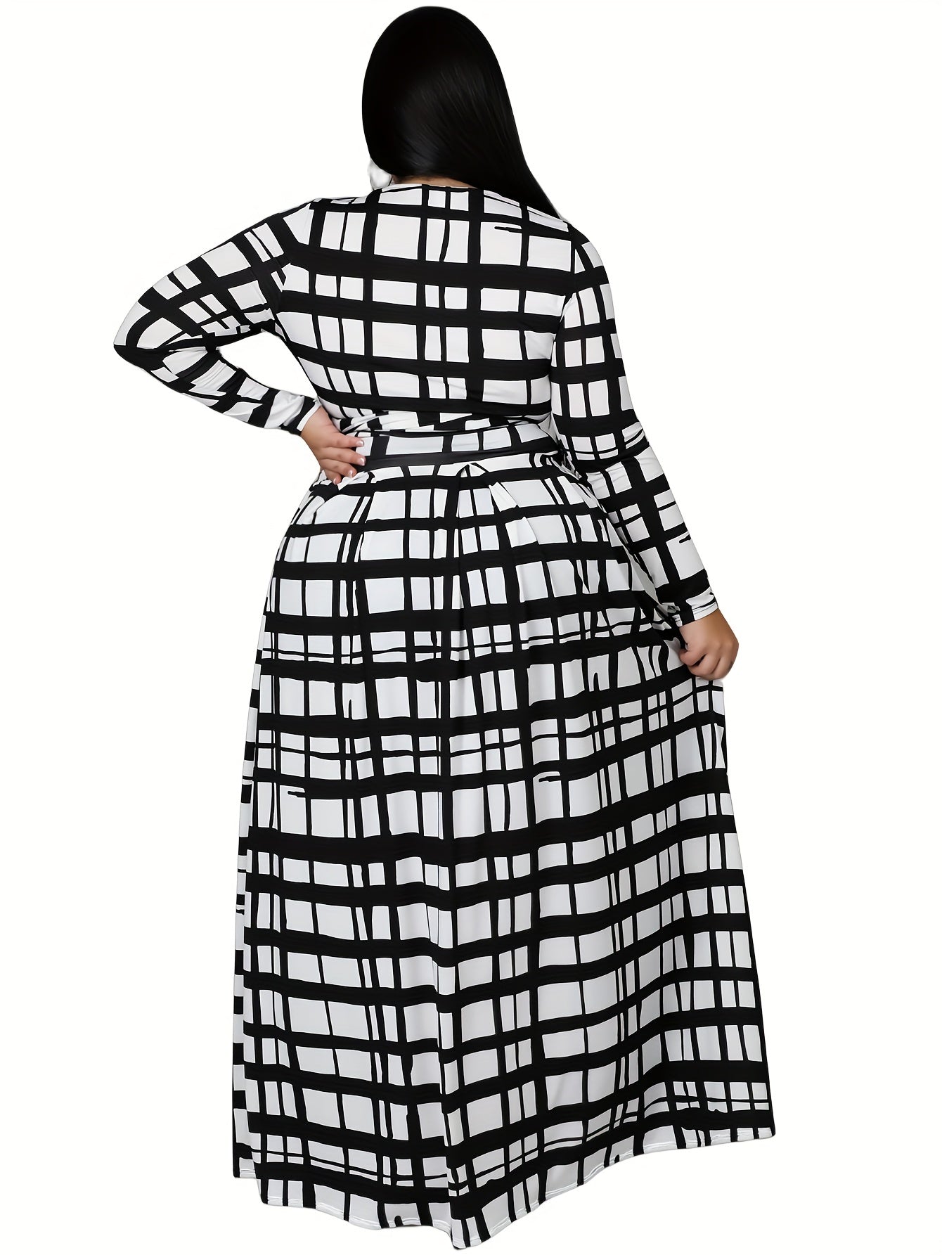 Plaid Print Long Sleeve Crop Top & Skirt Set