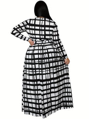 Plaid Print Long Sleeve Crop Top & Skirt Set
