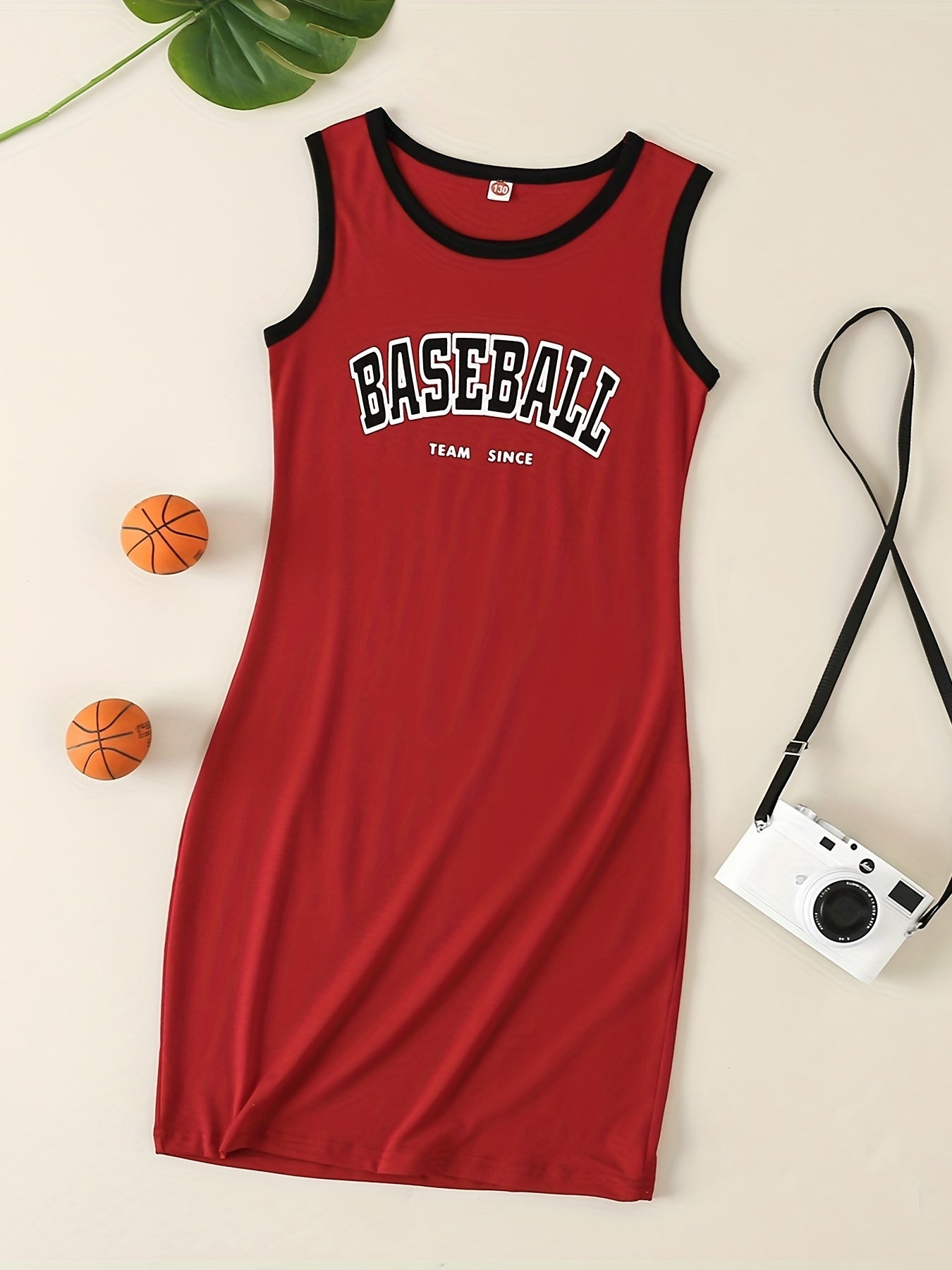 Girls Casual Dress ''Basketball'' Letter Ribbed Knit Sleeveless T Shirt Dress