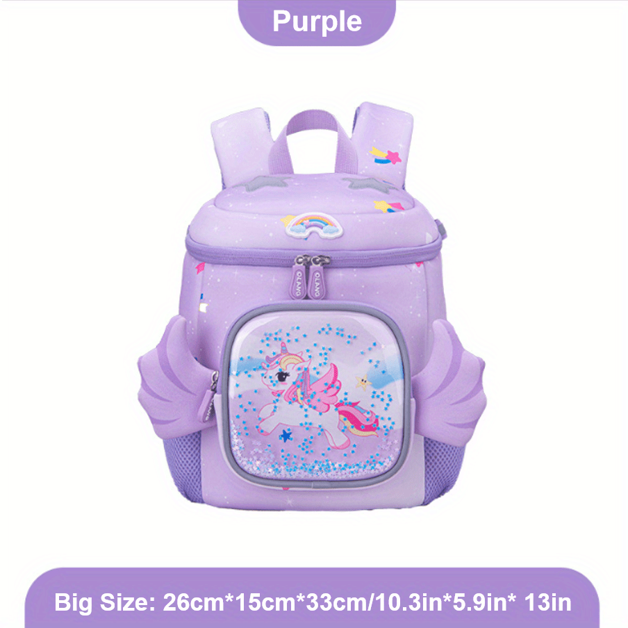 Cartoon Unicorn Backpack Kindergarten School Bag Pink Purple Girls