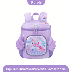 Cartoon Unicorn Backpack Kindergarten School Bag Pink Purple Girls