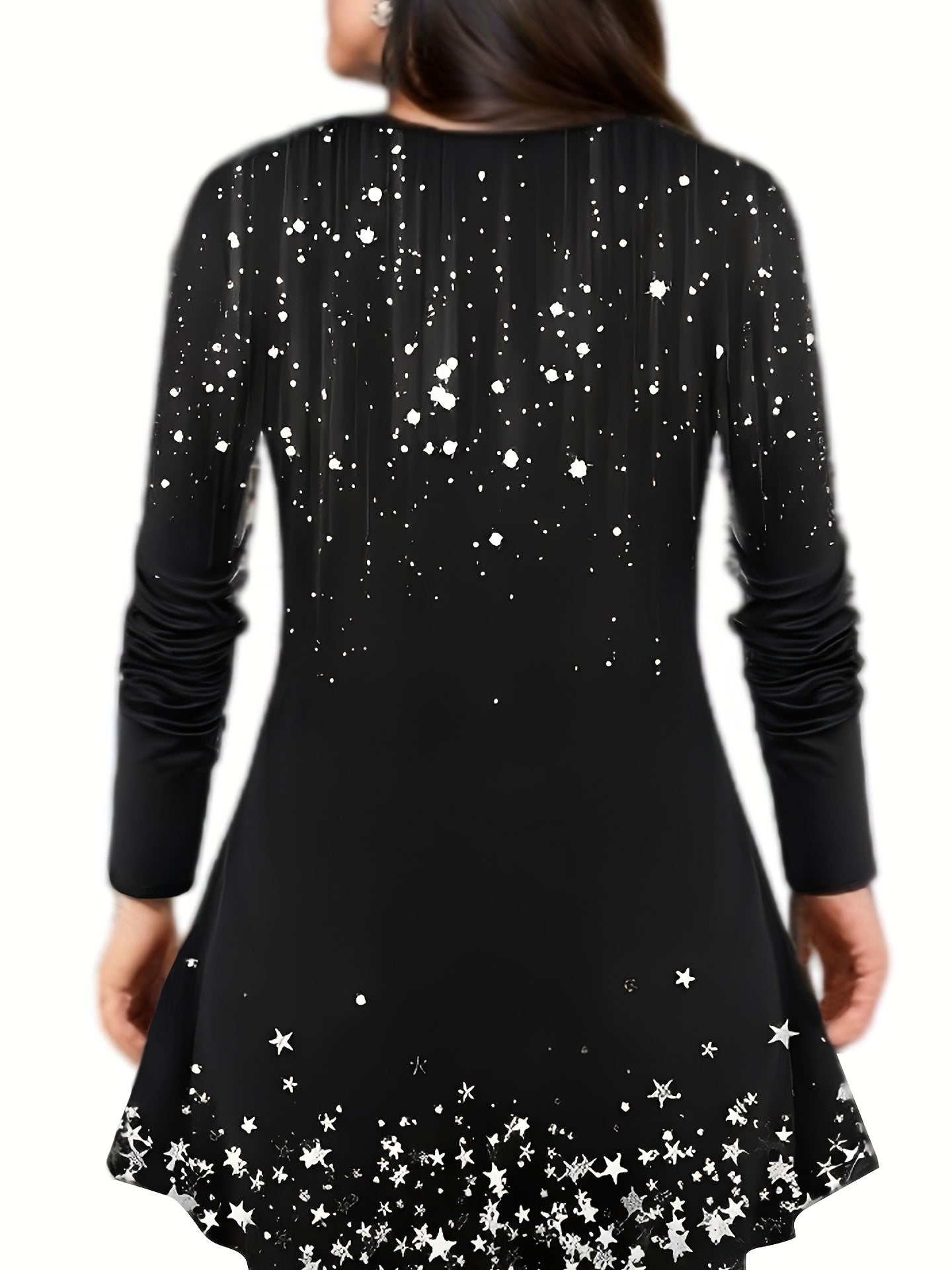 Glitter Christmas Tree & Star Print Tunic Top & Leggings Set