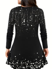 Glitter Christmas Tree & Star Print Tunic Top & Leggings Set