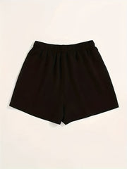 Floral Letter Print Shorts Drawstring Elastic Waist
