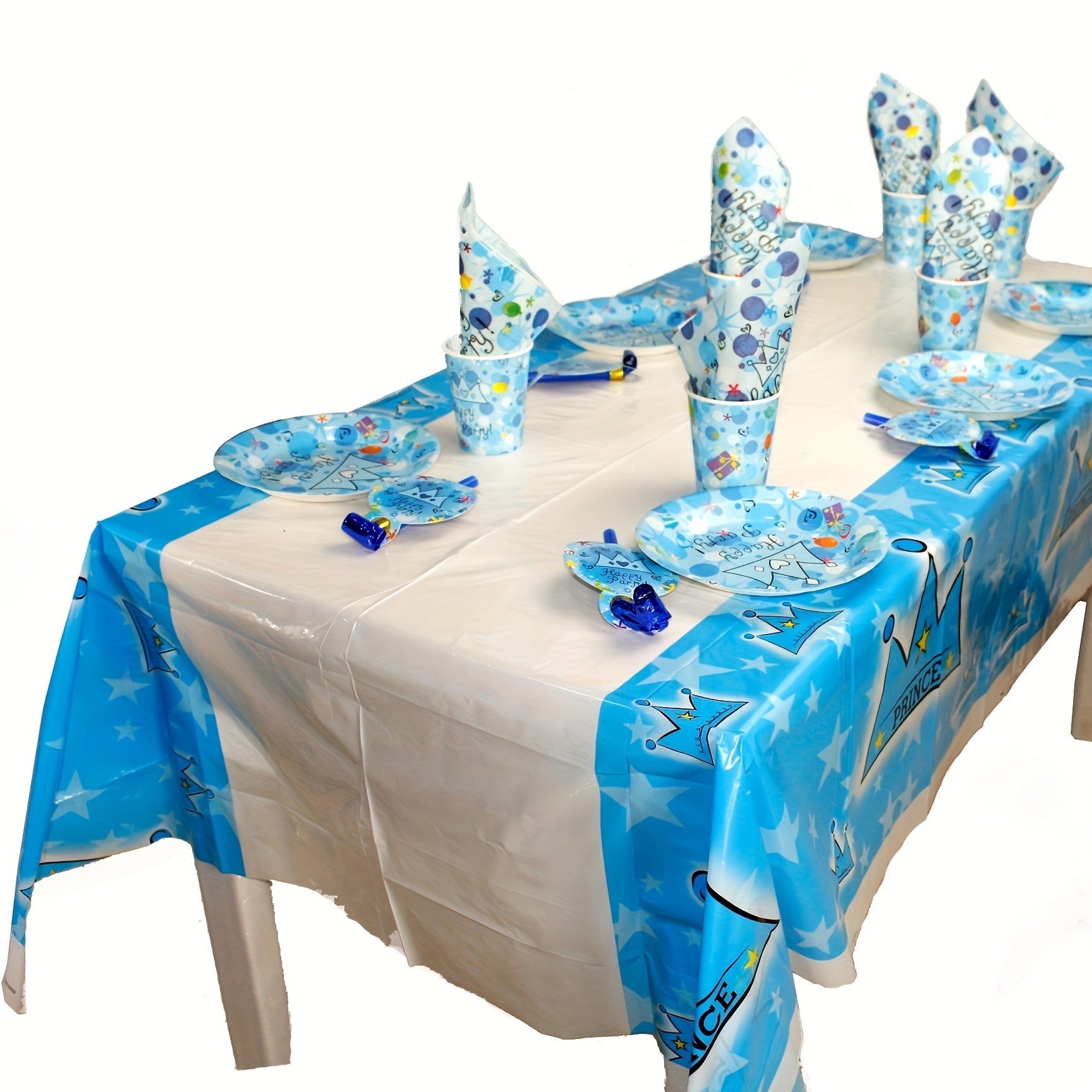 Kids' Birthday Party Tablecloth Crown Happy Birthday Print