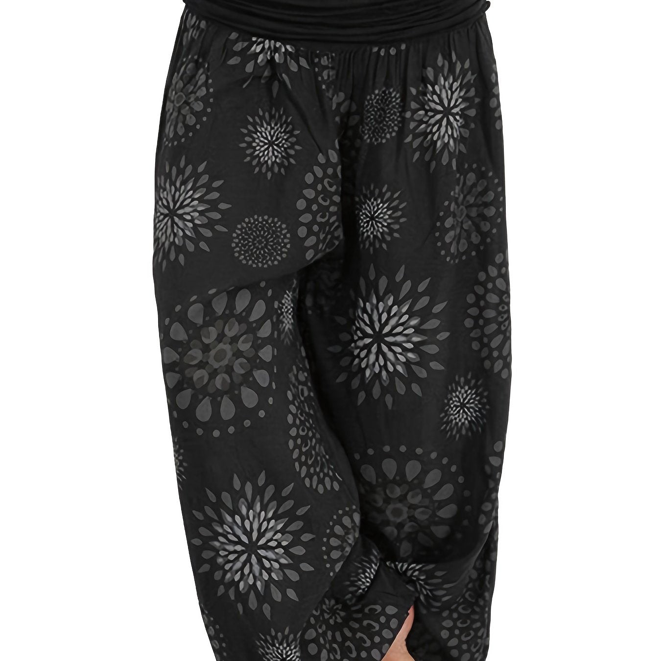 Boho Floral Harem Pants Elastic Waist Beach Pants
