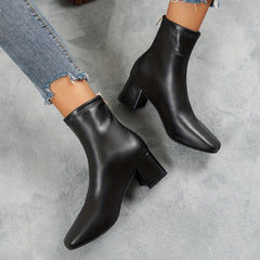 Women's Chunky Heel Combat Boots Back Zipper Short Boots