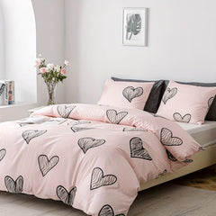 3 Piece Love Pattern Bedding Set Soft & Breathable Duvet Cover