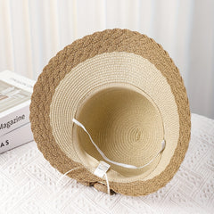 Wide Brim Straw Sun Hat Ribbon Bow Travel Beach Hat