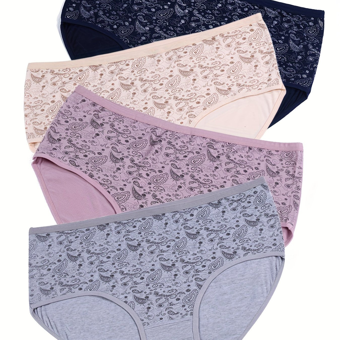 4 Pack Paisley Print Panties Stretch Soft Breathable Underwear