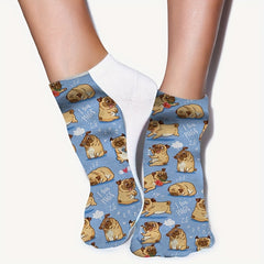4 Pairs 3D Dog Pattern Comfy Low Cut Socks Women's Stockings
