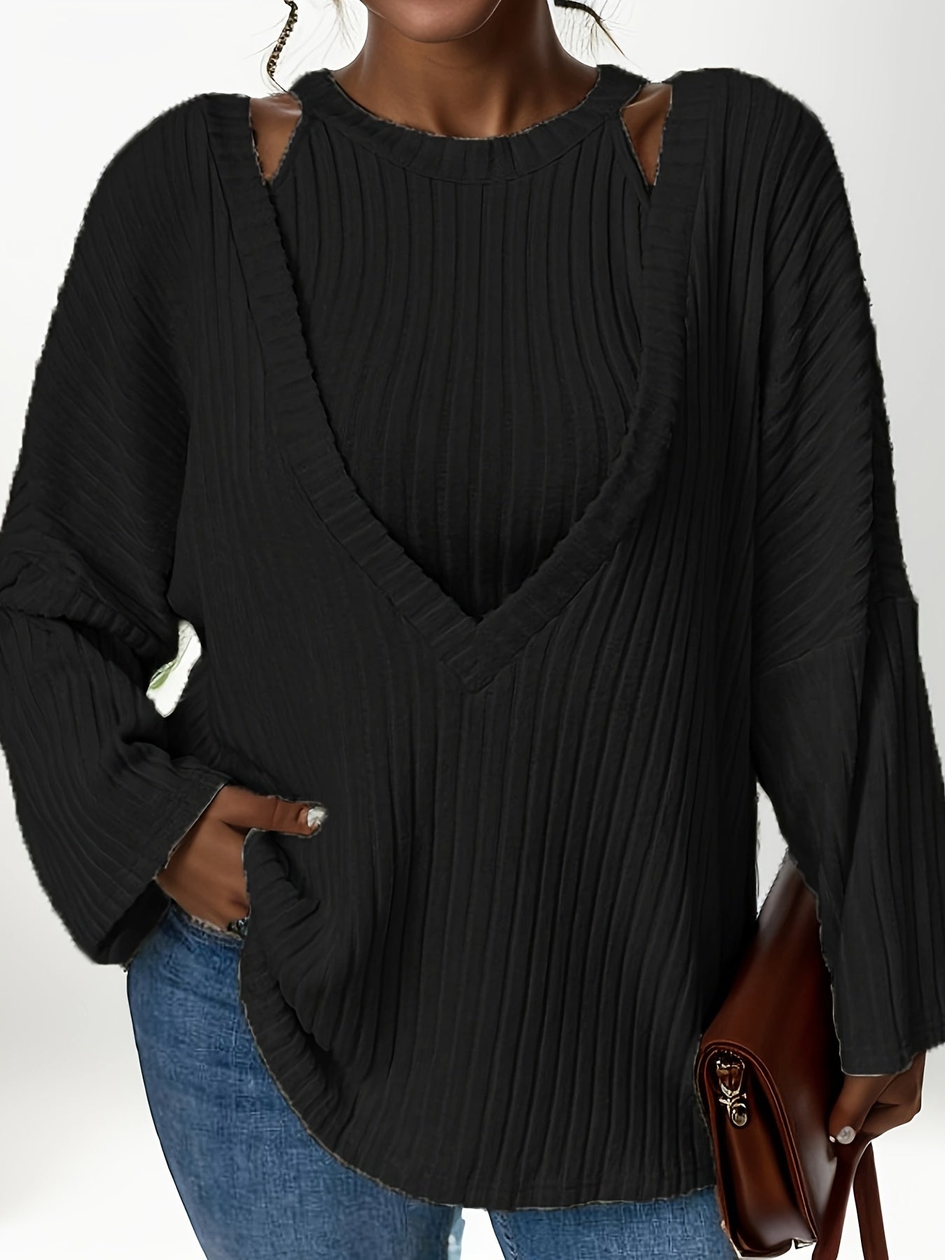Women Ribbed Knit Top & Cami 2 Piece Set